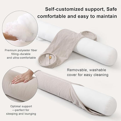 Long Bolster Pillow for Bed – Soft Corduroy Body Pillow for Adults, Ergonomic Full-Length Support for Better Sleep,47 x 7.87 Inches,Beige Gray