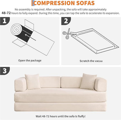 Garvee 5-in-1 Convertible Sofa Bed, 78.8" Modular Corduroy Sleeper with Sturdy Frame & No Assembly, Multi-Functional Futon for Small Space, Living Room & Guest Room (Beige)