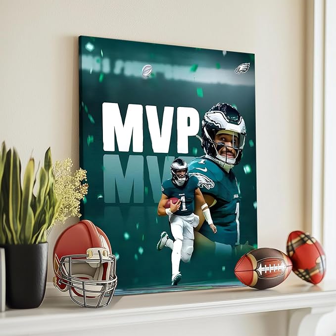 B.B.F MAKE 2025 Super Canvas Bowl Wall Art Champions MVP Hurts Canvas Wall Decor Eagles Poster Print Philadelphia Sports Star Picture Gift Modern Bedroom Living Room Home Decoration, Framed 8x10inch