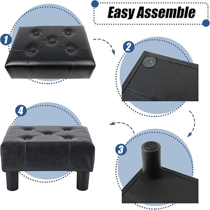 BRIAN & DANY Small Foot Stool, Leather Foot Stools with Legs, Stable Small Footstool for Living Room, Black