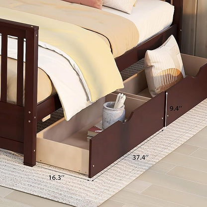 Merax Wood Bunk Bed with Two Drawers,Convertible Wood Bunk Bed with Ladders and Two Storage Drawers,Solid Wood Detachable Bed Frame with Ladders, Twin Over Full Size, Espresso