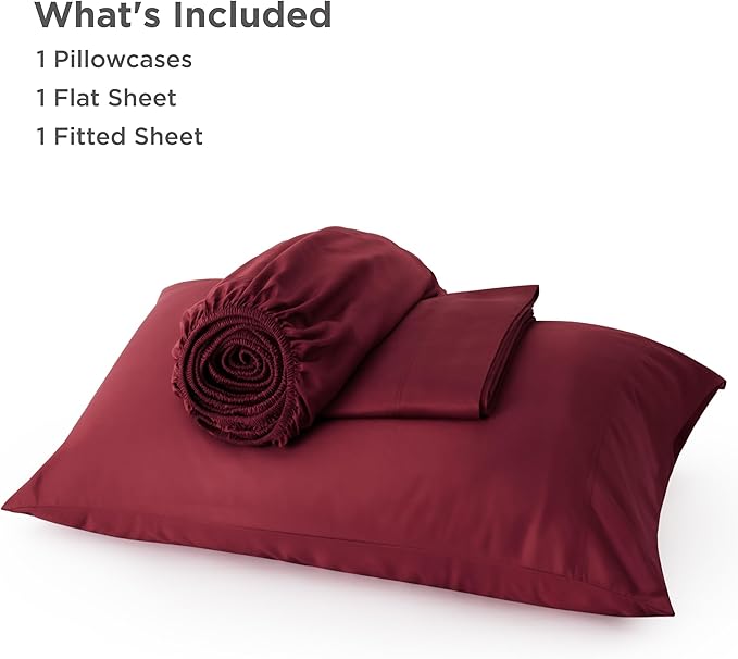 Bedsure Cooling Sheets Twin, Rayon Derived from Bamboo, Breathable & Soft Twin Sheets Set, Deep Pocket Up to 16 Inches, Hotel Luxury Silky Bedding for Hot Sleepers, Burgundy