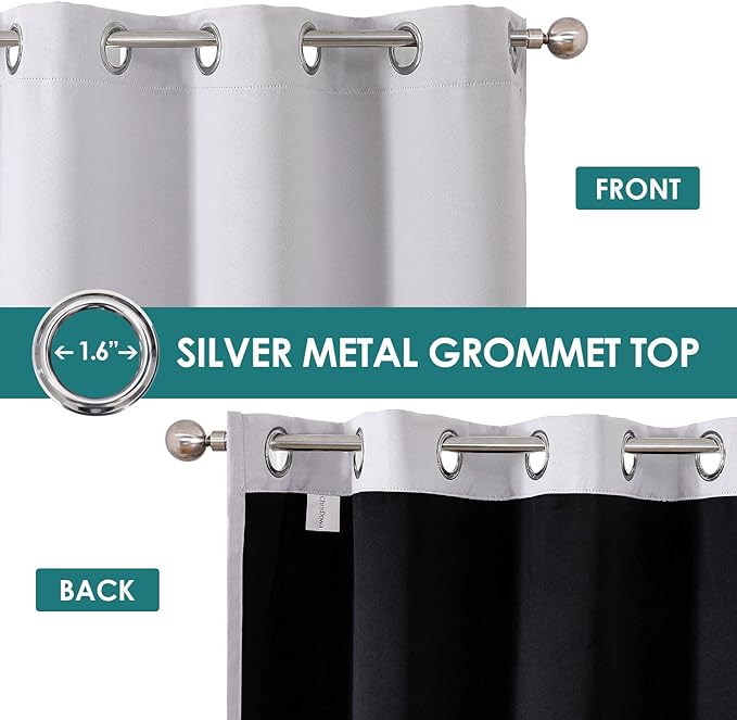 ChrisDowa 100% Blackout Curtains for Bedroom with Black Liner, 2 Thick Layers Total Blackout Thermal Insulated Grommet Window Curtains 2 Panels Set (Greyish White, 42 x 84 Inch)