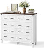 LINSY HOME Farmhouse 8 Drawer Double Dresser for Bedroom, 50” Wide Rustic Wood Chest with Deep Drawers, Modern Dressers with Storage and Metal Handles for Closet, Living Room, Hallway, Off White