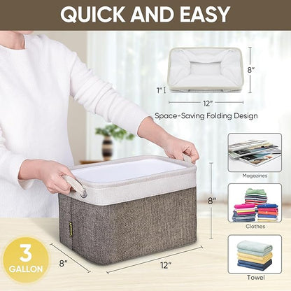 BALEINE 1 Pack Fabric Storage Bins for Shelves, Linen Storage Baskets for Organizing, Decorative Closet Bins for Clothes, Home (Brown, 12"x8"x8")