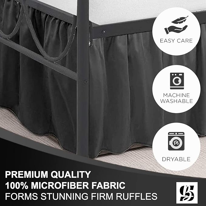 SKY BEDDINGS - King Size Ruffled Bed Skirt with Split Corners - 14 Inch Drop Dust Ruffle Bed Skirt with Platform Three Sided Coverage - 100% Microfiber, Dark Grey