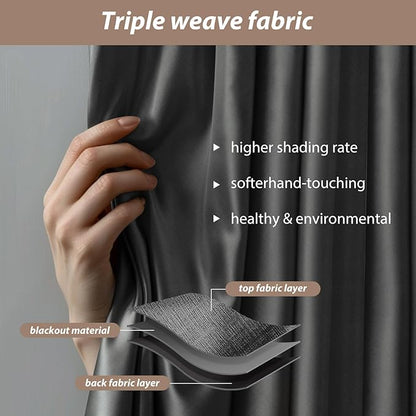 Room Divider Curtains with Ceiling Curtain Track Set Window Curtain for Bedroom,Living Room Total Blackout Thermal Insulated Privacy Ceiling Track Curtain W 9 × H 9 FT Deak-Grey drape&Black track