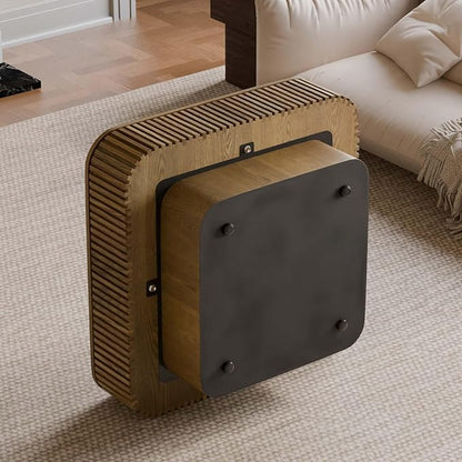 Square Small Coffee Table with Storage, Modern Wooden Coffee Table with Solid Wood Veneered, Fluted Center Table Drum Tea Table for Living Room Apartment, 31.5''L×31.5''W×14''H