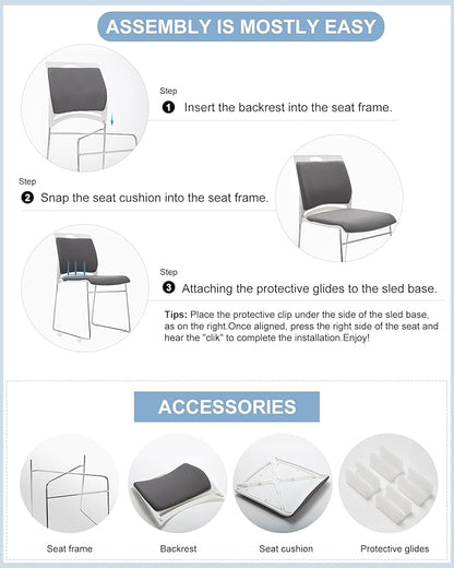 40 Pack Stacking Chairs 1102LB Capacity Home Office Guest Chair Set with Sled Base,Modern Reception Chair for Kitchen,Waiting Room,Multi-Purpose Room,Break Room,Training,Cafeteria