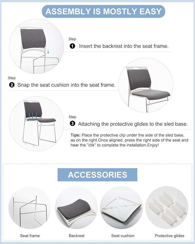 8 Pack Stackable Chairs - 1102LB Capacity Modern Reception Chairs for Home Office, Kitchen, Waiting & Multi-Purpose Rooms