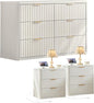 LEYAOYAO Fluted Dresser and 3 Drawers Nightstand Set of 2, Wood 48" Wide Dresser & 23" Night Stand with Charging Station, 3 Piece Bedroom Furniture Set, Chest of Drawers for Living Room,Antique White