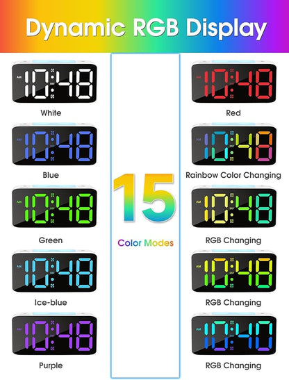 Cadmos Super Loud Alarm Clock for Heavy Sleepers Adults,Digital Clock with 7 Color NightLight,Adjustable Volume,USB Charger,Small Clocks for Bedrooms,Ok to Wake Up for Kids,Teens (White+RGB)