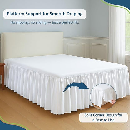 Rajlinen Ruffled Bed Skirt Twin, 8 Inch Drop Dust Ruffle with Split Corners, 100% Microfiber Bedskirt with Platform, Three-Sided Coverage Ruffled Gathering Design, White