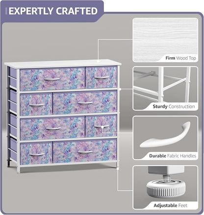 Sorbus Dresser with 8 Drawers - Furniture Storage Chest for Kid’s, Teens, Bedroom, Nursery, Playroom, Clothes, Toys - Steel Frame, Wood Top, Fabric Bins (Tie-dye Purple)