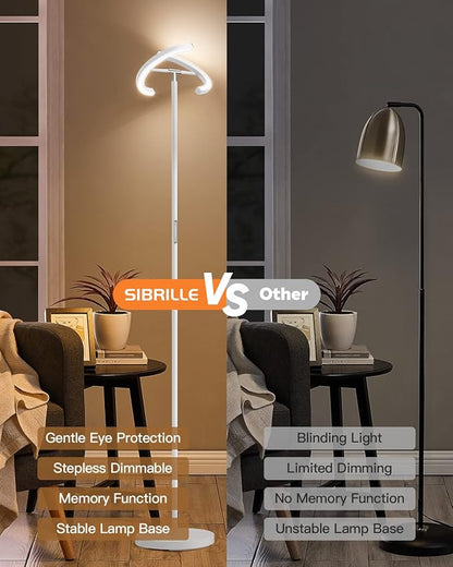 White Floor Lamp, Modern Stepless Dimmable Standing Lamp 3000-6000K, 20W LED Rotatable Reading Tall Lamp, Touch & Remote Control Uplighter Floor Lamps for Living Room Bedroom Office
