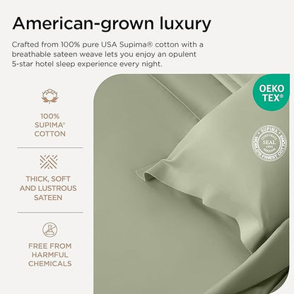 Threadmill Luxury Supima Cotton Sheets, Luxury 1200 Thread Count Soft 100% Cotton Sheets for Queen Size Bed, 4 Pc Sage Green Bed Sheets Queen Set, 5-Star Hotel Quality Deep Pocket Bed Sheets Set