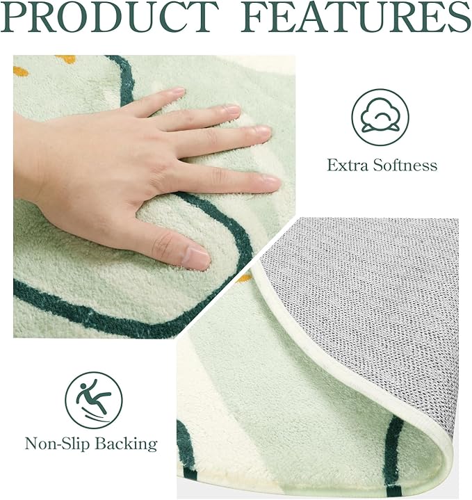 Lahome Green Round Area Rugs 5Ft - Washable Large Boho Round Rug for Living Room Non-Slip Throw Circle Rug for Dining Room Table,Soft Cute Botanical Print Floor Mat Carpet for Bedroom Office Bathroom