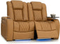 Seatcraft Diamante Zero-Gravity CoolZero Italian Leather Home Theater Seating, Power Headrest, Power Recline, Row of 2 Loveseat, Tan Oak
