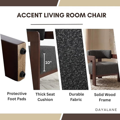 Barrel Accent Chairs Set of 2, Cozy Upholstered Living Room Chair for Bedroom, Walnut Wood Frame, Vintage Modern Lounge Reading Chairs for Apartment Waiting Room Office, Charcoal