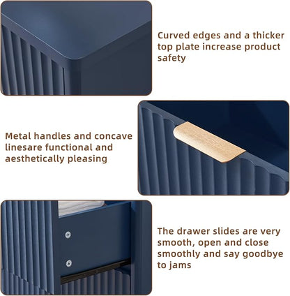 LEYAOYAO 42" Tall Fluted Dresser and 3 Drawers 23" Nightstand Set of 2, Wooden Dresser & Night Stand with Charging Station, 3 Piece Bedroom Furniture Set, Chest of Drawer for Living Room,Navy Blue