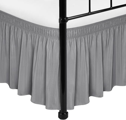 Biscaynebay Wrap Around Bed Skirts with Split Corners for Twin/Twin XL Beds 18" Drop, Silver Grey Adjustable Elastic Dust Ruffles Easy Fit Wrinkle Resistant Silky Luxurious Fabric Machine Washable