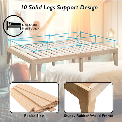 Giantex 14 Inch Queen Wood Platform Bed Frame, Minimalist Mattress Foundation with Solid Rubber Wood, Heavy Duty Slat Support, Without Headboard, Easy Assembly, No Box Spring Needed, Natural