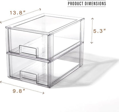 BINO | Stackable Storage Drawers, Large - 2 Pack, Clear | THE CRATE COLLECTION | Storage Bins With Drawers | Bathroom Organizers | Under Sink Organizer | Vanity Cabinet Home Organization