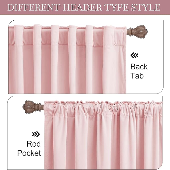 RYB HOME Baby Pink Velvet Curtains 102 inches, Back Tab Soft Fabric Room Darkening Thermal Insulated Luxurious Home Decor Curtains for Living Room Bedroom, W 52" x L 102", 2 Panels Set