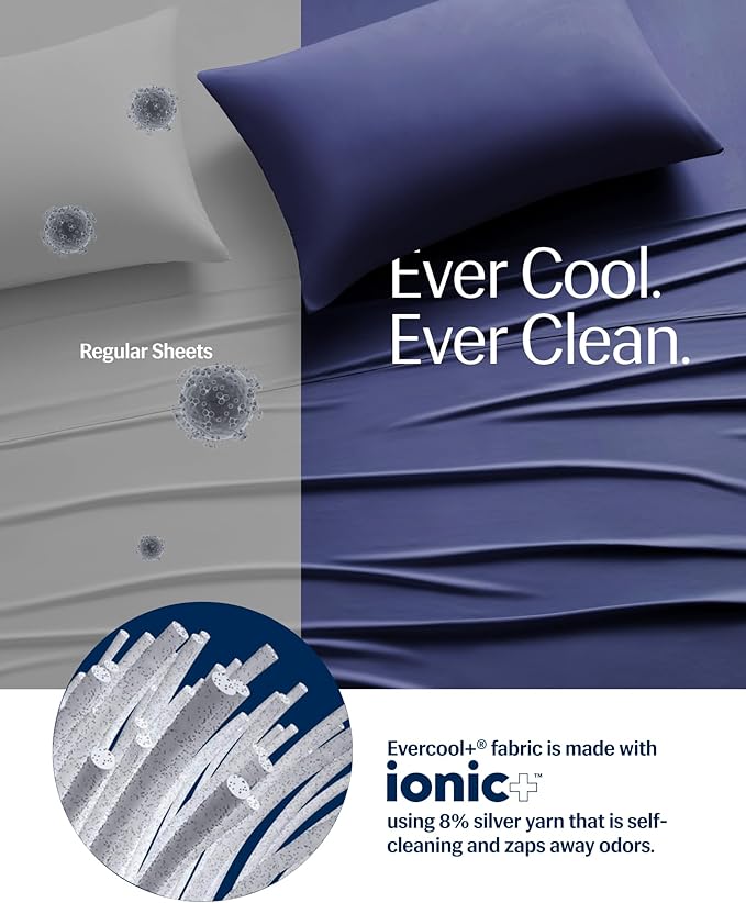 REST® Evercool®+ Top Sheet, Cali King/King Size, Midnight Blue, 104"X108" (1 Flat Sheet only)