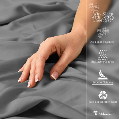URBANHUT 800 Thread Count 100% Cotton Queen Size Sheets, Luxury 4 Piece Queen Bedsheets, Hotel Sheets Sateen Finish - Better Than Egyptian, 16" Elasticized Deep Pocket - Dark Grey