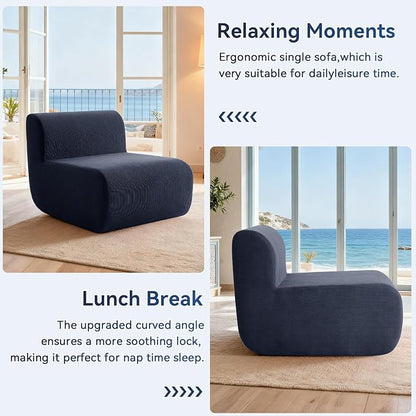 26" Single Sofa, 1 Seater Armless Corduroy Couch, No Assembly Modern Boneless Couch Compression Sofa in Box, Floor Sofa with Ergonomic Design for Living Room, Dark Blue