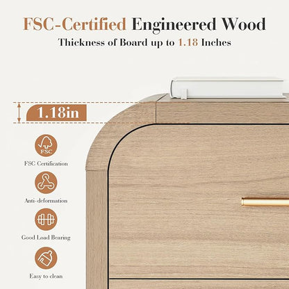 Night Stand [Unique Curved Profile] [FSC-Certified Wooden Board] 2-Drawer Nightstand 24" H Metal Handle Modern Sturdy Bedside Table Side Table End Table