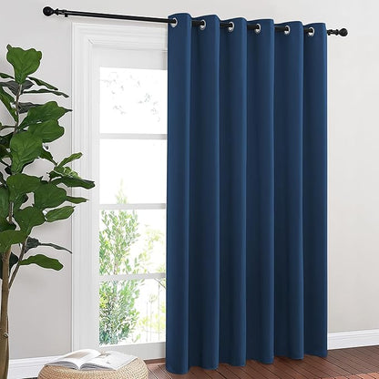 NICETOWN Blackout Sliding Door Curtains 84 Inch Length, Extra Wide Room Divider Grommet Energy Saving Thermal Insulated Curtain for Patio Door Window(W80 x L84, 1 Panel, Moroccan Blue)