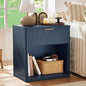 LEYAOYAO Fluted Nightstand with Charging Station, 23" Wide 1 Drawers End Table,Blue Night Stand with Open Storage Cabinet, Farmhouse Bed Side Tables, Wood Dresser for Bedroom, Living Room, Closet
