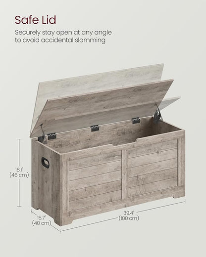 VASAGLE Storage Chest, Storage Bench with 2 Safety Hinges, Farmhouse Style, 15.7 x 39.4 x 18.1 Inches, for Entryway, Bedroom, Living Room, Heather Greige ULSB061K02