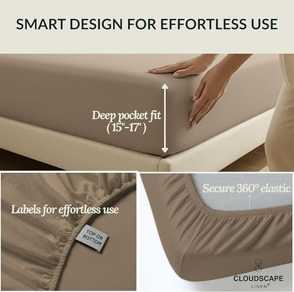 Cloud Scape Linen 100% Egyptian Cotton Split King Sheet Set for Adjustable Bed,400 Thread Count, 5 Pcs Bedding Set, Soft, Breathable and Durable, Deep Pockets up to 17, Taupe