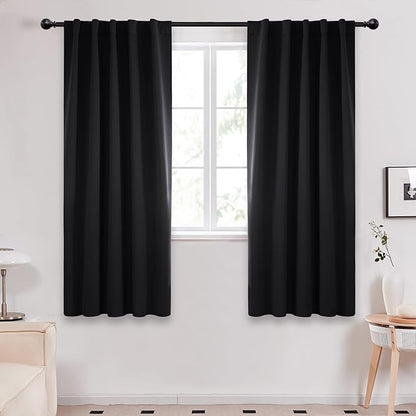 Deconovo Blackout Curtains, Thermal Insulated, W42 x L63 2 Panels, Back Tab, Machine Washable, Room-Darkening Drapes for Bedroom/Living Room Black