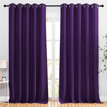 NICETOWN Bedroom Blackout Curtains & Drapes - Energy Saving Thermal Insulated Solid Grommet Light Blocking Window Treatments Privacy Room Divider for Living Room (2 Panels, Royal Purple, W66 x L102)