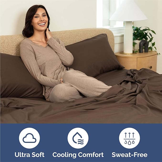 Full 6 Piece Sheet Set - Cooling, Comfy & Breathable - Hotel Luxury Bedding, Includes Fitted Sheet for Women, Men, Kids and Teens - 1 Flat, 1 Fitted Sheet, 4 Pillowcases with Deep Pockets - Brown