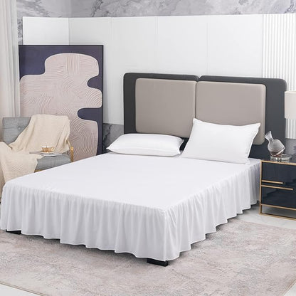 TSUTOMI Bed Skirt Queen Size Ruffled Bed Skirt with Split Corners, 18 Inch Drop Dust Ruffle Bed Skirts with Platform, Gathered Style, 100% Microfiber, White