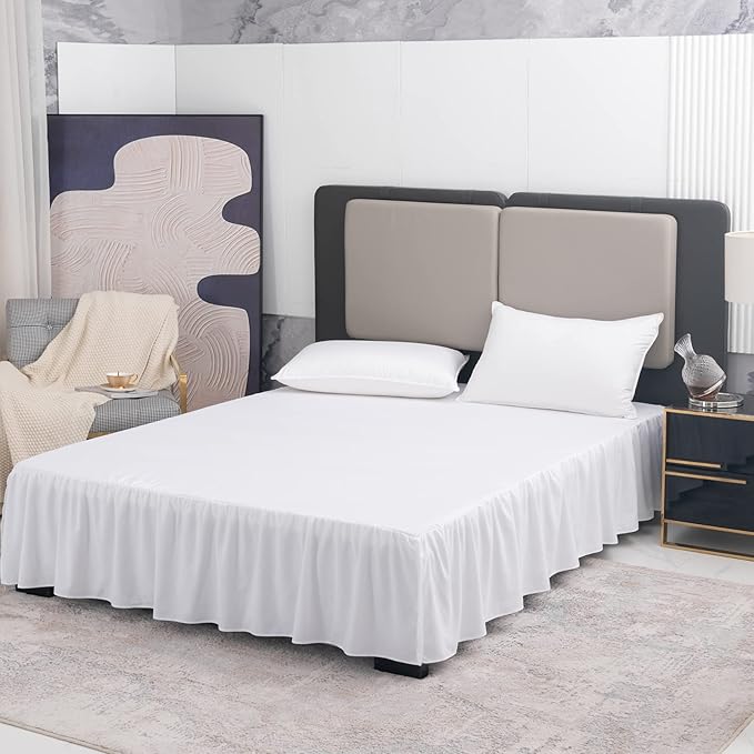 White Bed Skirt King Size Ruffled Bed Skirt with Split Corners, King Bed Skirt 12 Inch Drop, King Size Bed Skirt White for Ruffled Bed Skirt with Split Corners, Bed Skirt King Size
