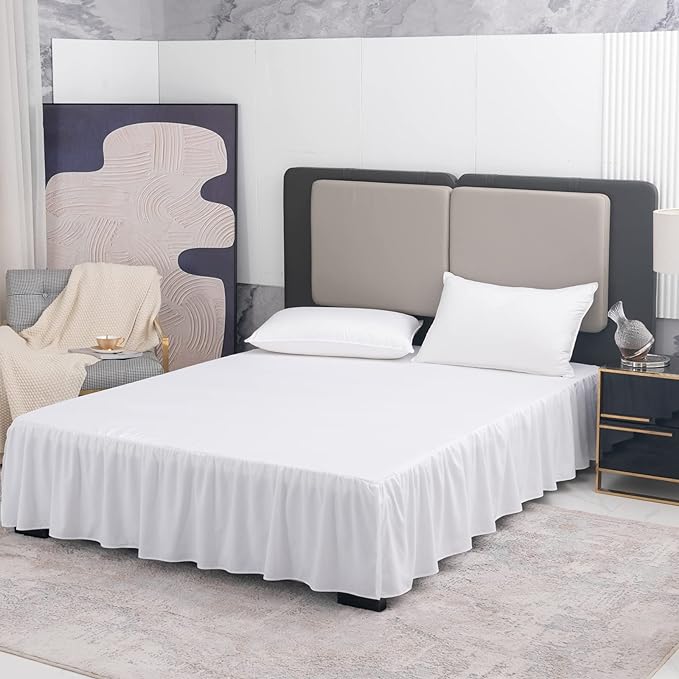 TSUTOMI Bed Skirt Full Size Ruffled Bed Skirt with Split Corners, 12 Inch Drop Dust Ruffle Bed Skirts with Platform, Gathered Style, 100% Microfiber,White