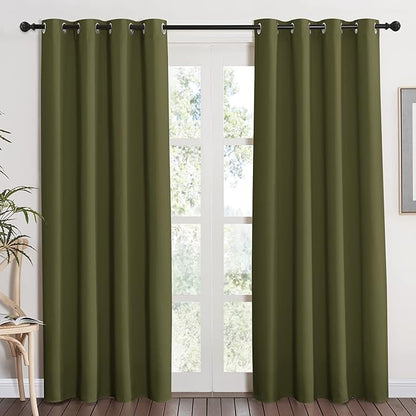 NICETOWN Blackout Curtain Blind Window Panel - (Olive Green Color) Home Decor Window Treatment Drape Modern Design Drapery for Patio Door Room, 52Wx84L,1 Panel