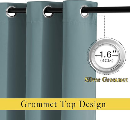 NICETOWN Greyish Blue Curtains 102 inches Long, Grommet Thermal Insulated Solid Blackout Curtains Privacy Window Treatments for Bedroom/Living Room, W46 x L102, 2 Panels