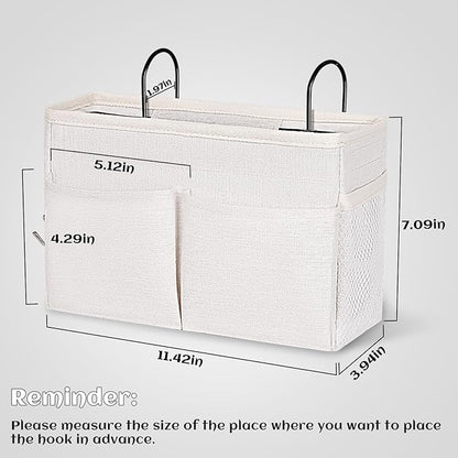 Bedside Caddy White Bedside Hanging Storage Basket Bed Caddy for Headboards Bunk Dorm Rooms Crib Beds Rails Organizer (White)