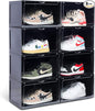 XL clear shoe storage boxes stackable, 8 Pack Large Shoe Boxes Clear Plastic Stackable, Drop side Sneaker Container Fit Size 13 (Black 8 Pack)