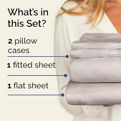 Twin XL 4 Piece Sheet Set - Cooling, Comfy & Breathable - Hotel Luxury Bedding, Includes Fitted Sheet for Women, Men, Kids & Teens - 1 Flat, 1 Fitted Sheet, 2 Pillowcases w/Deep Pockets - Light Grey