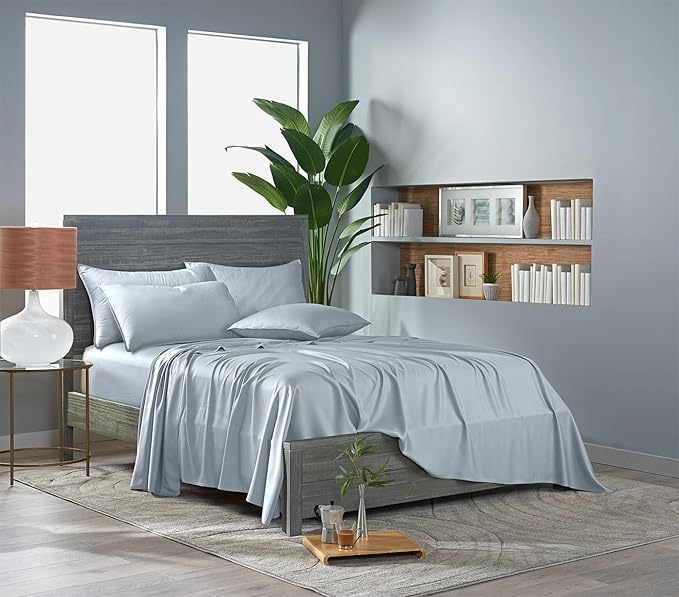 Pure Bamboo California King Sheets, Genuine 100% Organic Viscose Derived from Bamboo Bed Sheet Set, Soft & Cooling, Double Stitching, 2 Year Quality Promise (California King, Glacier)