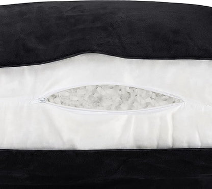Husband Pillow Black, Original Reading Pillow in Bed Rest Chair, Shredded Memory Foam Large Lounge Cushion Adult Backrest with Arms, Comfy Back Support for Sit Sitting Up, Washable/Removable Cover