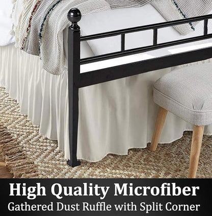 Ruffled Bed Skirt with Split Corners, Ivory, Queen 16 Inch Drop Bedskirt, Hotel Quality Brushed Microfiber Wrinkle Free Dust Ruffle Bed Skirt Queen Size
